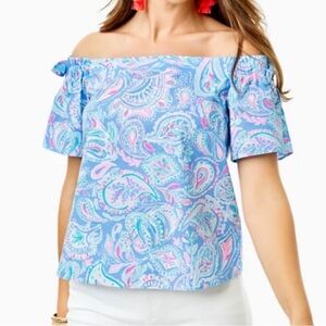 Lilly Pulitzer Off-the-Shoulder Blouse in Blue and Pink